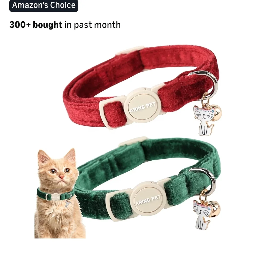 Velvet Cat Collar Set - Burgundy and Forest Green